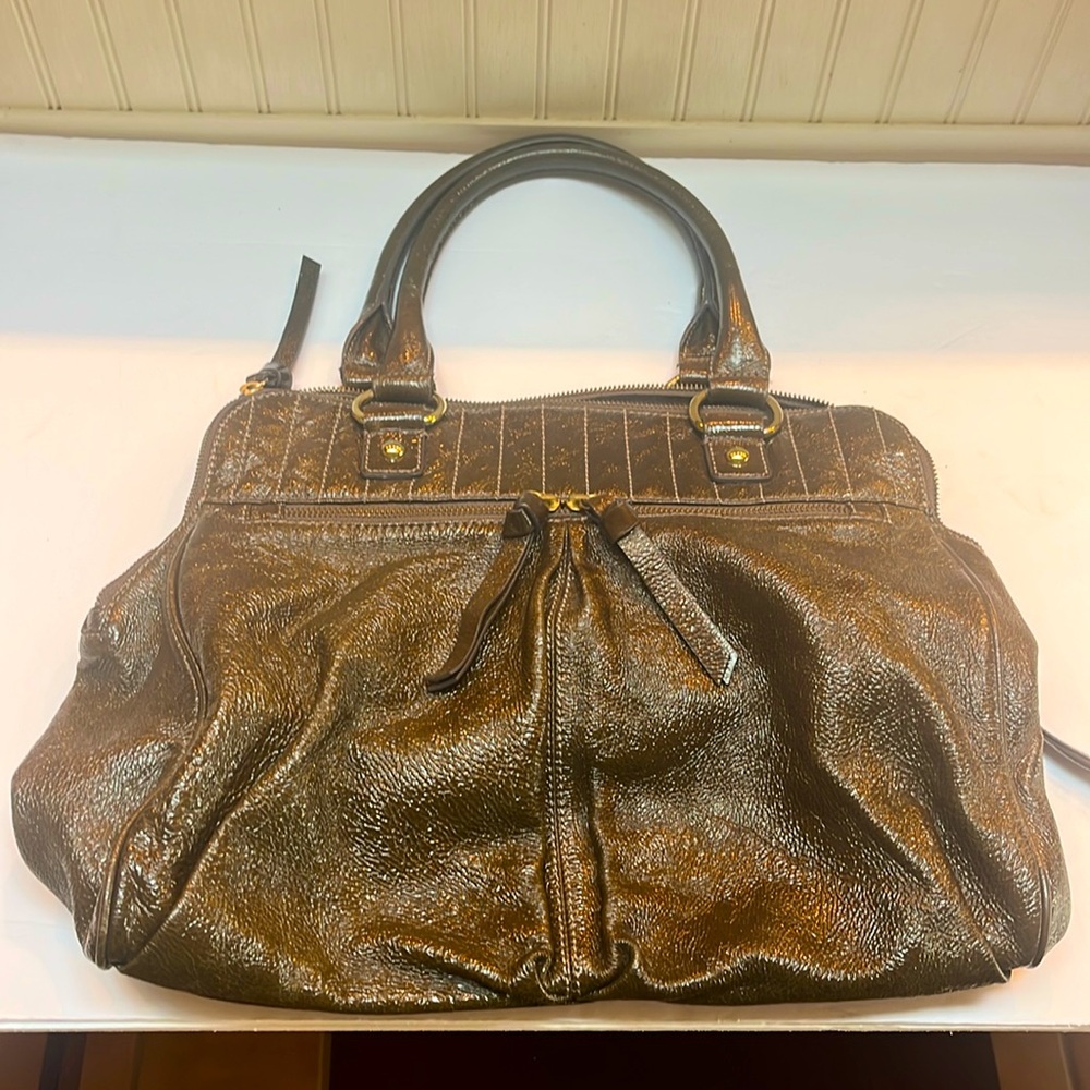 J Crew Dark Brown Patent Leather Tote - Picture 2 of 16